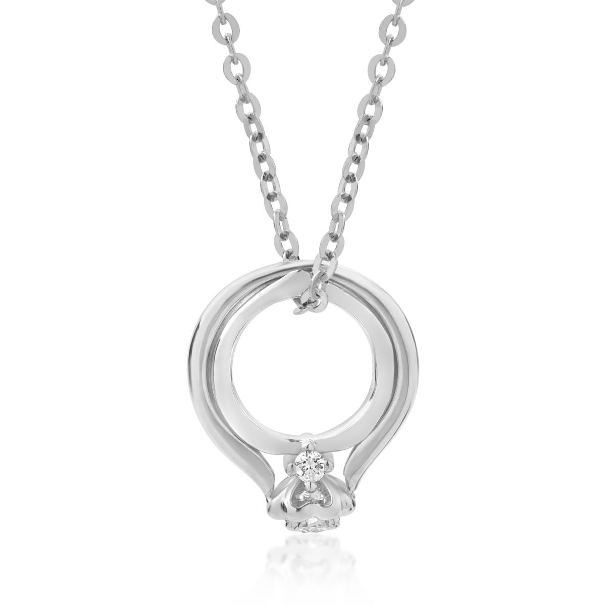 18K white gold ring pendant necklace with 0.06ct diamonds